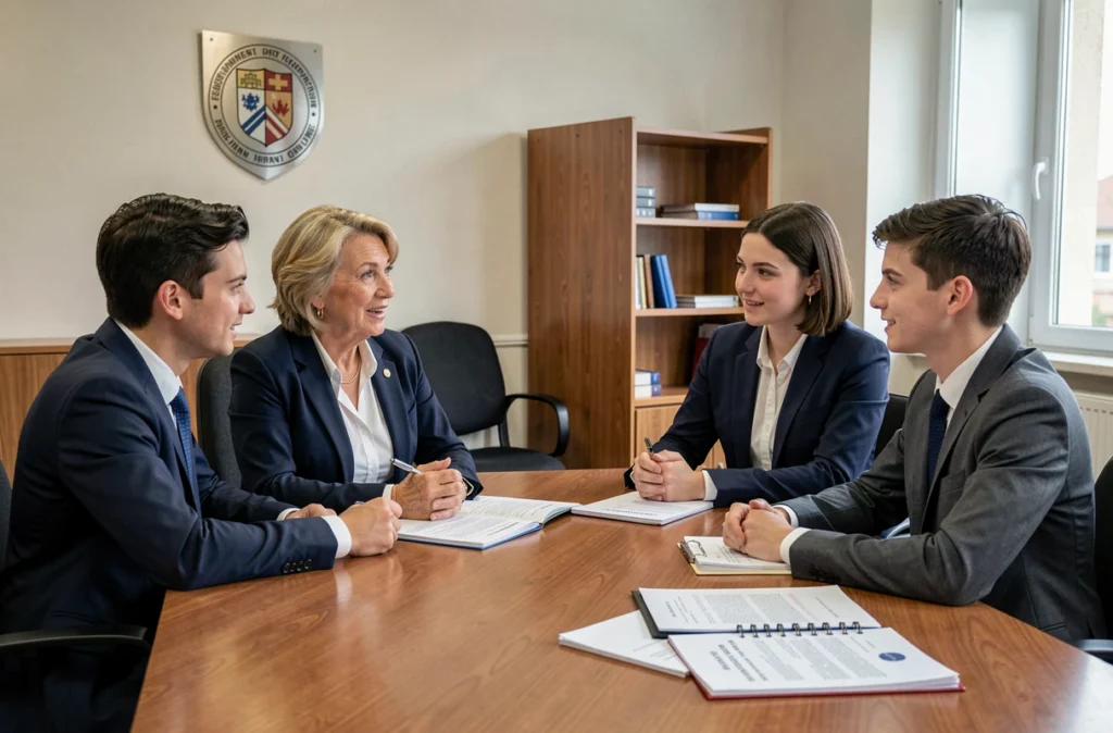 Conseillère du Centre Départemental de Soutien Scolaire rencontrant des parents d'élèves